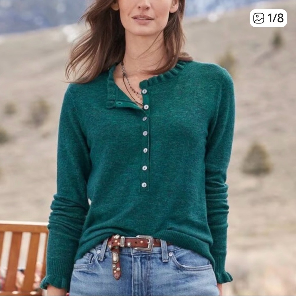 Sundance Teal Long Sleeve Henley Sweater - Picture 3 of 4